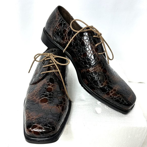 VTG Zoot Suit Faux Alligator Oxford Formal Dark Brown Dress Shoe Rare OOAK NWOT - Picture 2 of 14